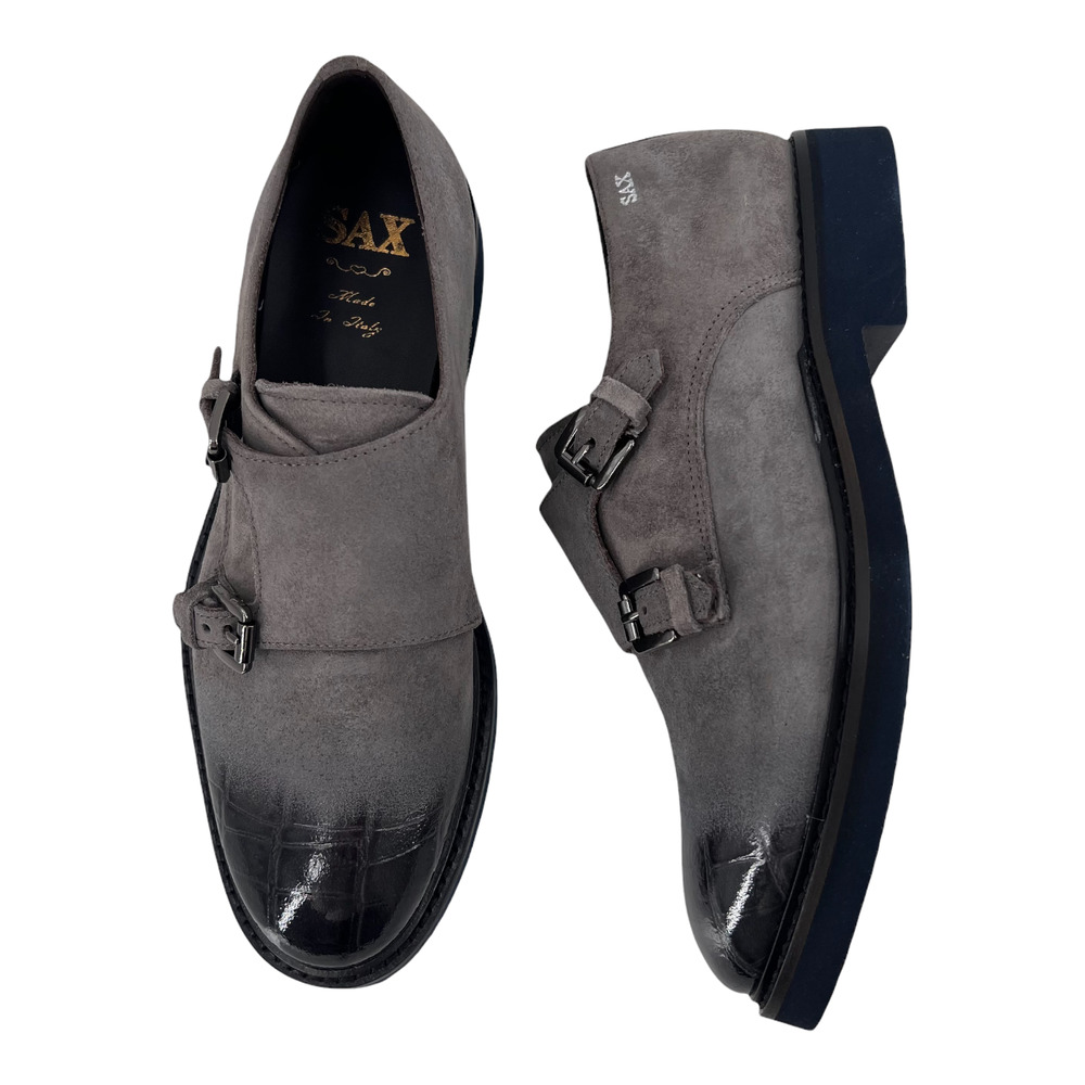 SAX Italy Loafers Leather Suede Grey Crocodile Women's Sz 35 / 5 NIB $300